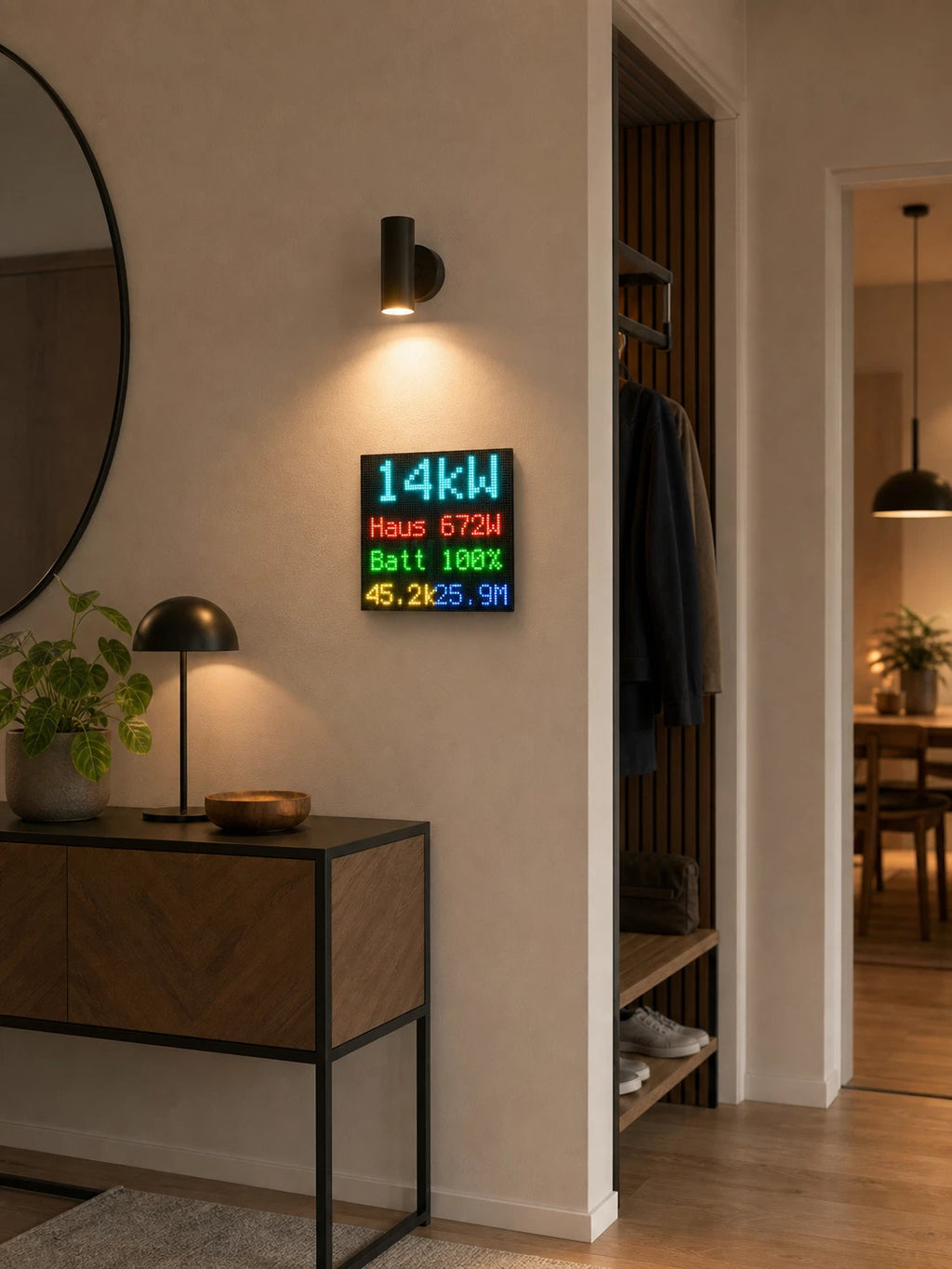 HomeGlance PV Display LED-Matrix für Home Assistant – Solar, Verbrauch & Batterie
