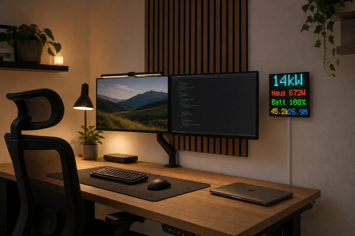 HomeGlance PV Display LED-Matrix für Home Assistant – Solar, Verbrauch & Batterie