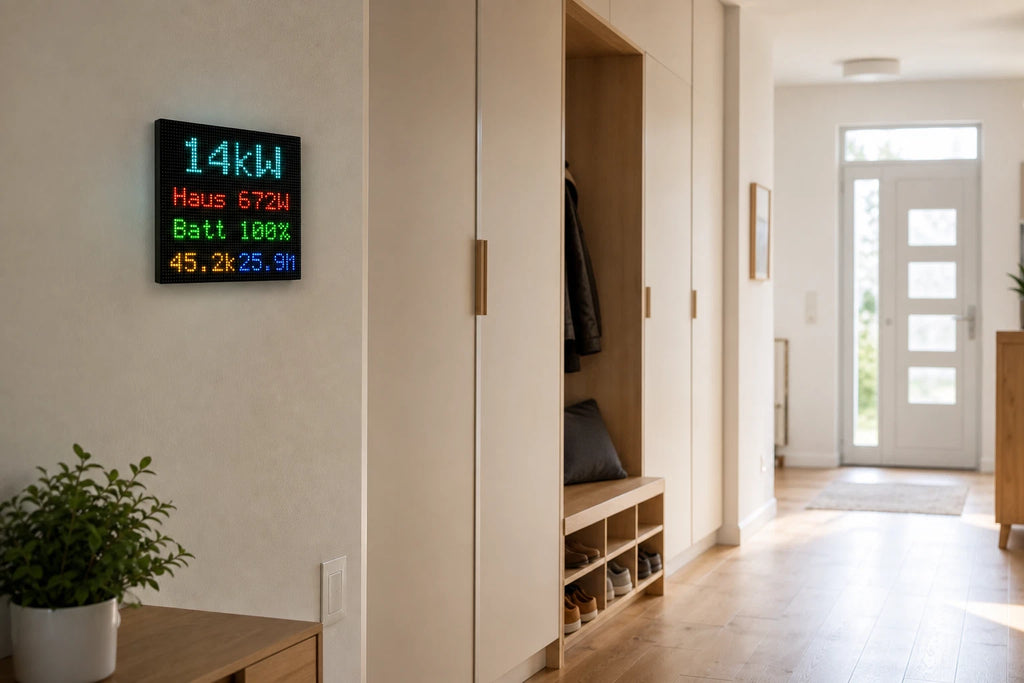 HomeGlance PV Display LED-Matrix für Home Assistant – Solar, Verbrauch & Batterie