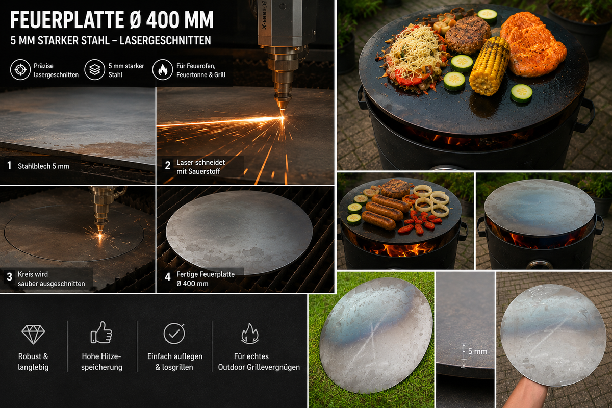 Feuerplatte Ø 400 mm – 5 mm Stahl | Kazan Grillplatte & Plancha