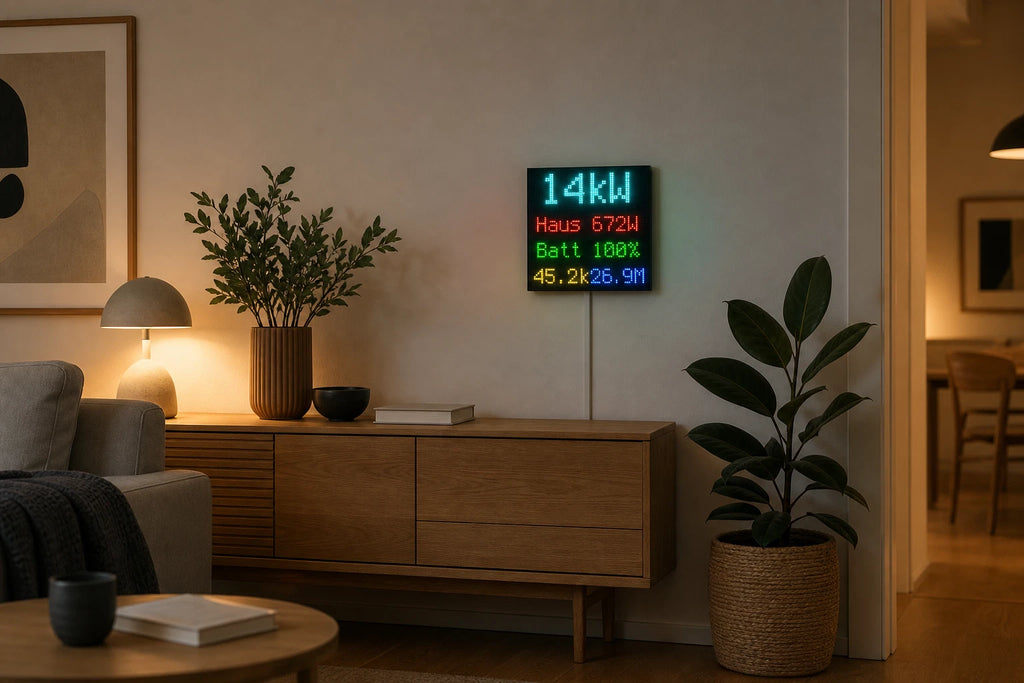 HomeGlance PV Display LED-Matrix für Home Assistant – Solar, Verbrauch & Batterie