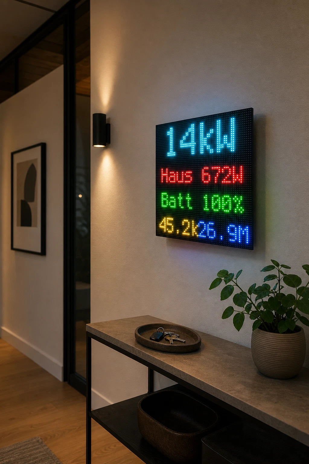 HomeGlance PV Display LED-Matrix für Home Assistant – Solar, Verbrauch & Batterie