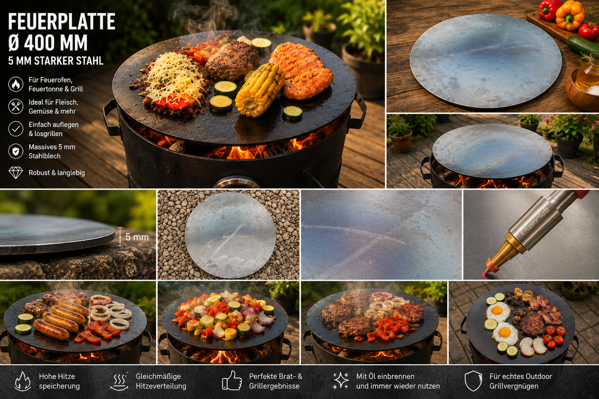 Feuerplatte Ø 400 mm – 5 mm Stahl | Kazan Grillplatte & Plancha