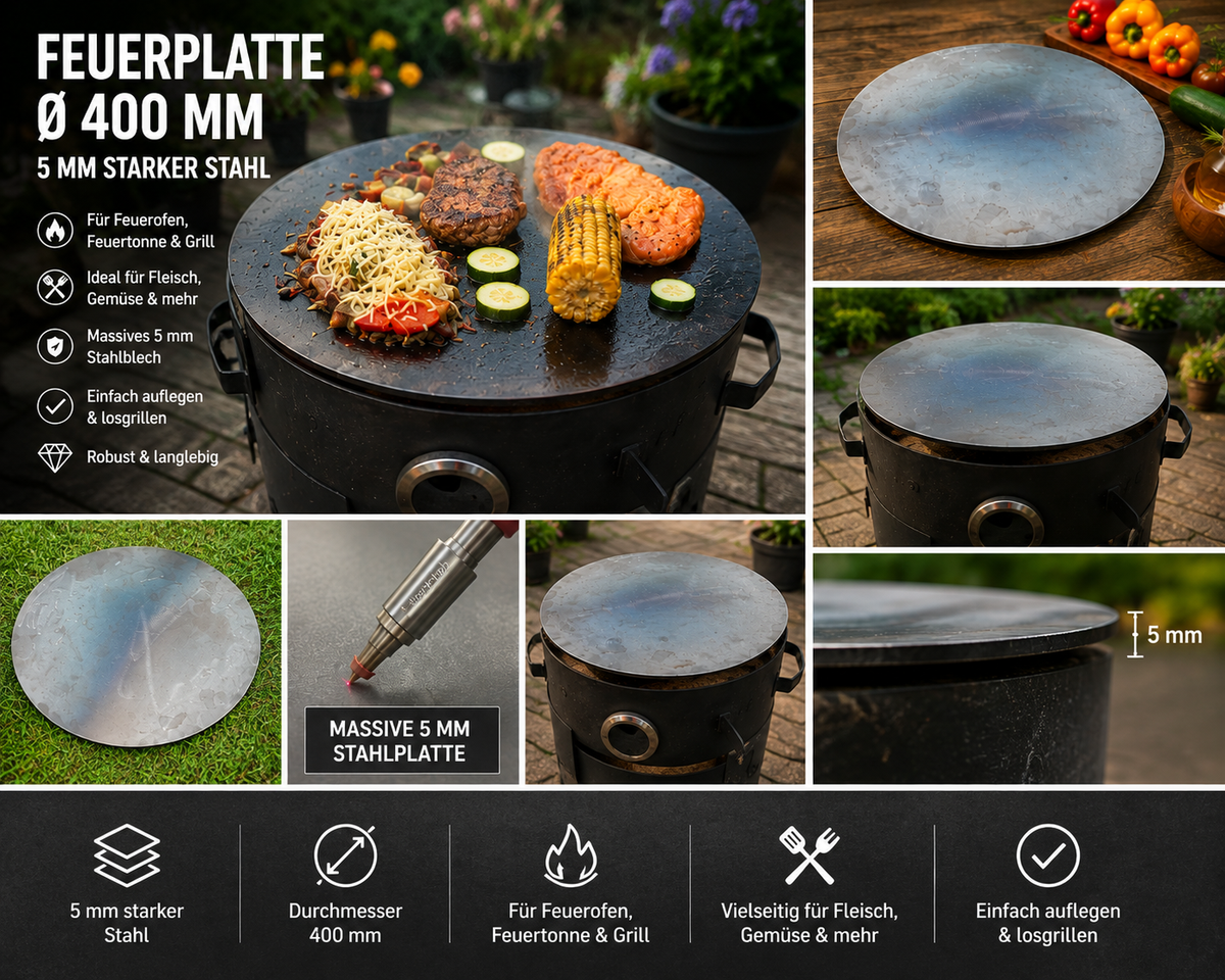 Feuerplatte Ø 400 mm – 5 mm Stahl | Kazan Grillplatte & Plancha