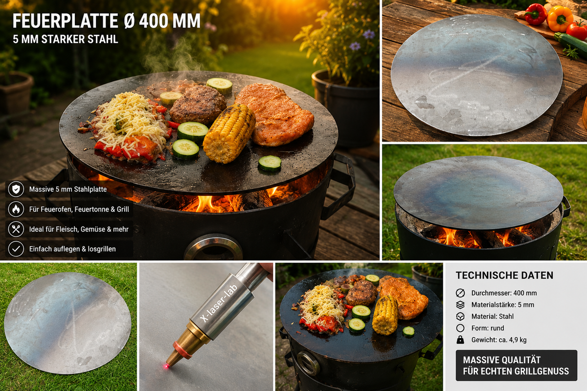 Feuerplatte Ø 400 mm – 5 mm Stahl | Kazan Grillplatte & Plancha