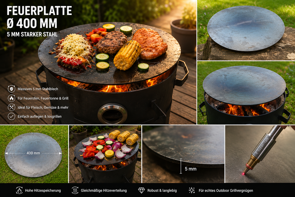 Feuerplatte Ø 400 mm – 5 mm Stahl | Kazan Grillplatte & Plancha